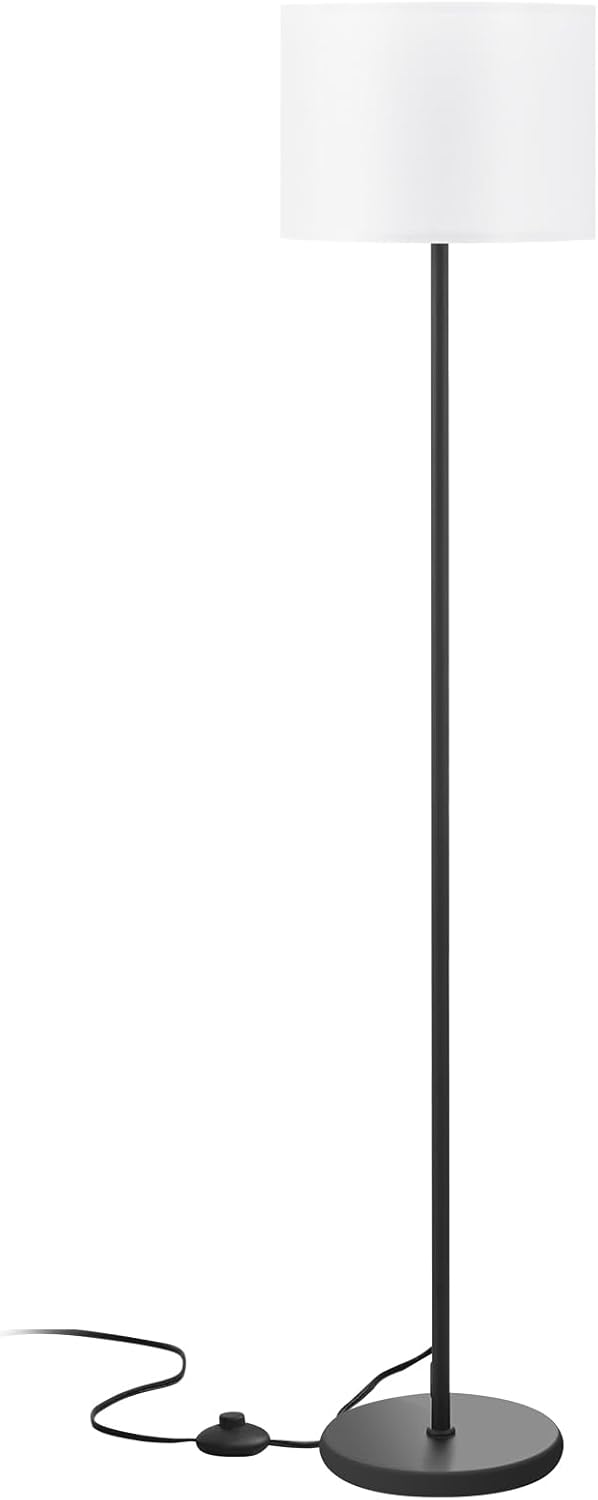 Modern Floor Lamp Simple Design with White Shade, Foot Pedal Switch, 60" Small Tall Lamps for Living Room Bedroom Office Dining Room Kitchen, Black Pole Lamp(Without Bulb)