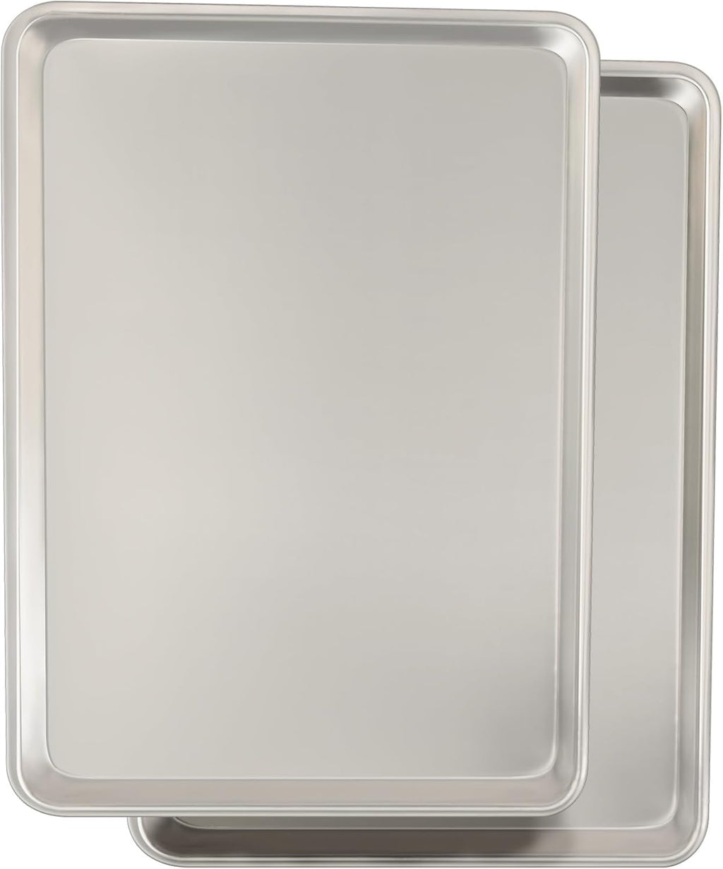 Commercial Quality Baking Sheet Pan Set, Natural Aluminum Cookie Sheet, Umite Chef Warp Resistant Baker's Half Sheet Pan, Large Thick Cookie Tray Pans for Baking, Roasting(2 Pack, 18X13In)