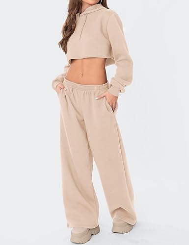 LOMON Wide Leg Sweatpants Women Fleece Sweat Pants Fall Spring Clothes 2026 Teen Girl Baggy Jogger Sweatpant with Pockets
