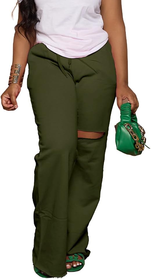 PINSV Wide Leg Pants for Women Drawstring Baggy Casual Sweatpants