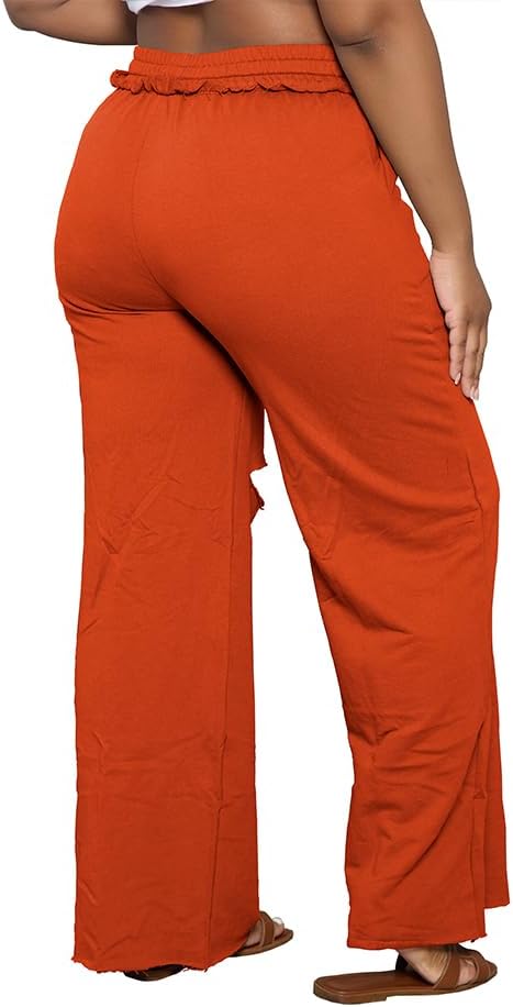 PINSV Wide Leg Pants for Women Drawstring Baggy Casual Sweatpants