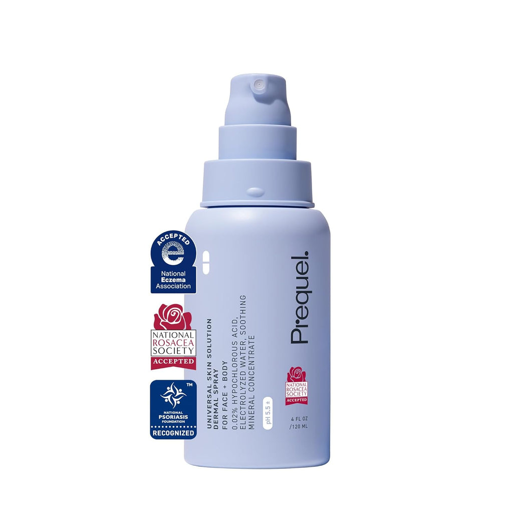 Prequel Skin Universal Skin Solution Hypochlorous Acid Spray for Face and Body. Fine Mist HOCL Facial Cleanser and Dermal Spray with Minerals & Electrolyzed Water - pH-Stabilized Care. 4oz