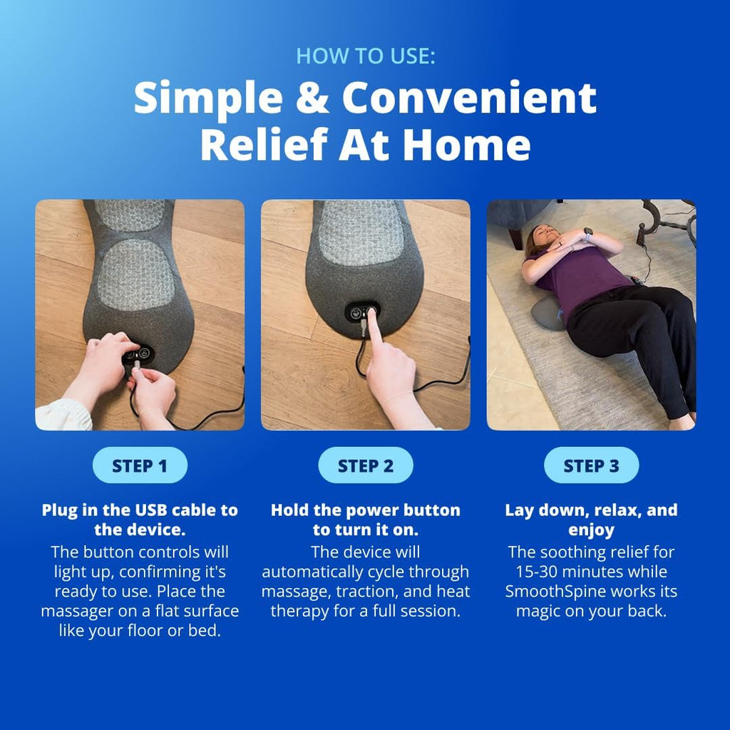 SmoothSpine Triple Fusion Back Massager - The Official Smooth Spine Massager with Heat - Design to Support Lower Back Comfort, Relaxation Device for Home Use (Triple Fusion Back Massager)
