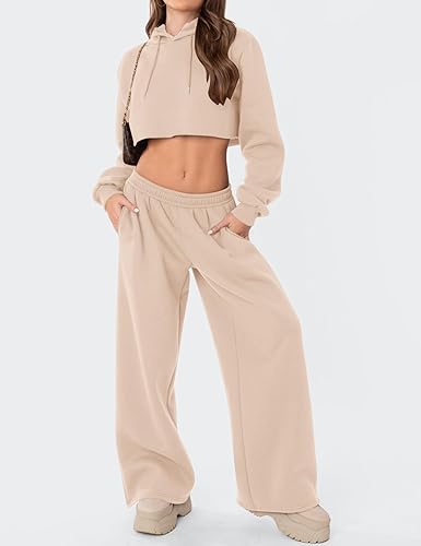 LOMON Wide Leg Sweatpants Women Fleece Sweat Pants Fall Spring Clothes 2026 Teen Girl Baggy Jogger Sweatpant with Pockets
