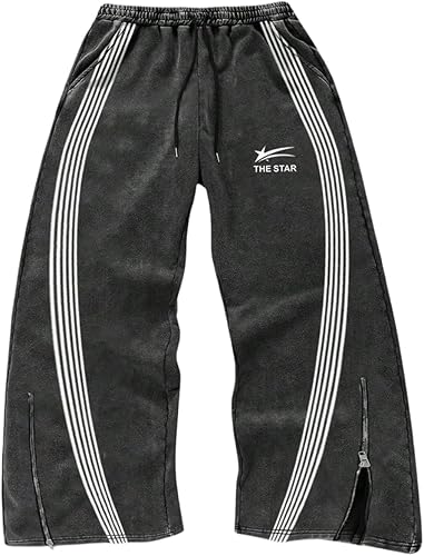 GORGLITTER Men's Baggy Wide Leg Sweatpants Y2K Striped Side Drawstring Waist Barrel Track Pants with Pockets