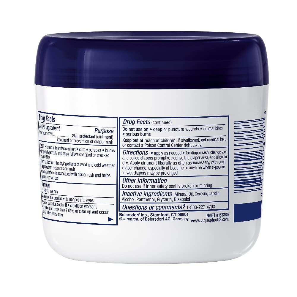 Aquaphor Baby Healing Ointment Advanced Therapy Skin Protectant for Chapped or Dry Skin, Drool Rash and Diaper Rash Ointment, 14 Oz Jar