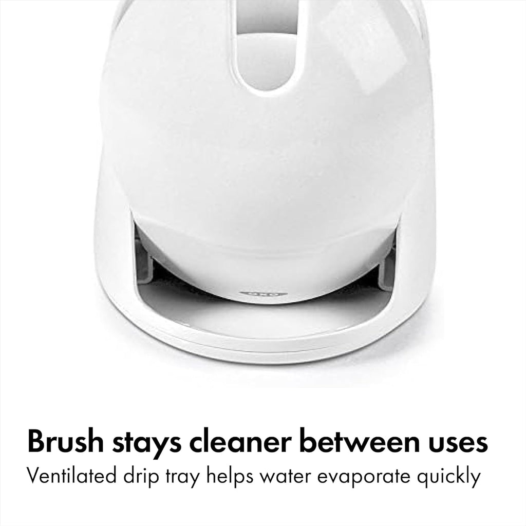 OXO Good Grips Compact Toilet Brush & Canister, Toilet Bowl Brush and Holder with Automatic Canister Door, Bathroom and Small Spaces Cleaning Supplies Essential