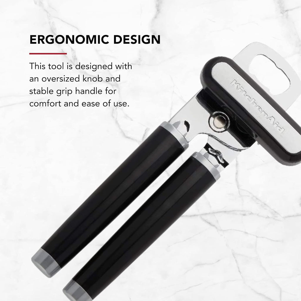 KitchenAid Classic Multifunction Can Opener and Bottle Opener Easy to Use, Razor Sharp Stainless Steel Cutting Wheel, Soft Ergonomic Handles, Black