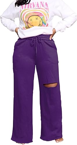 PINSV Wide Leg Pants for Women Drawstring Baggy Casual Sweatpants