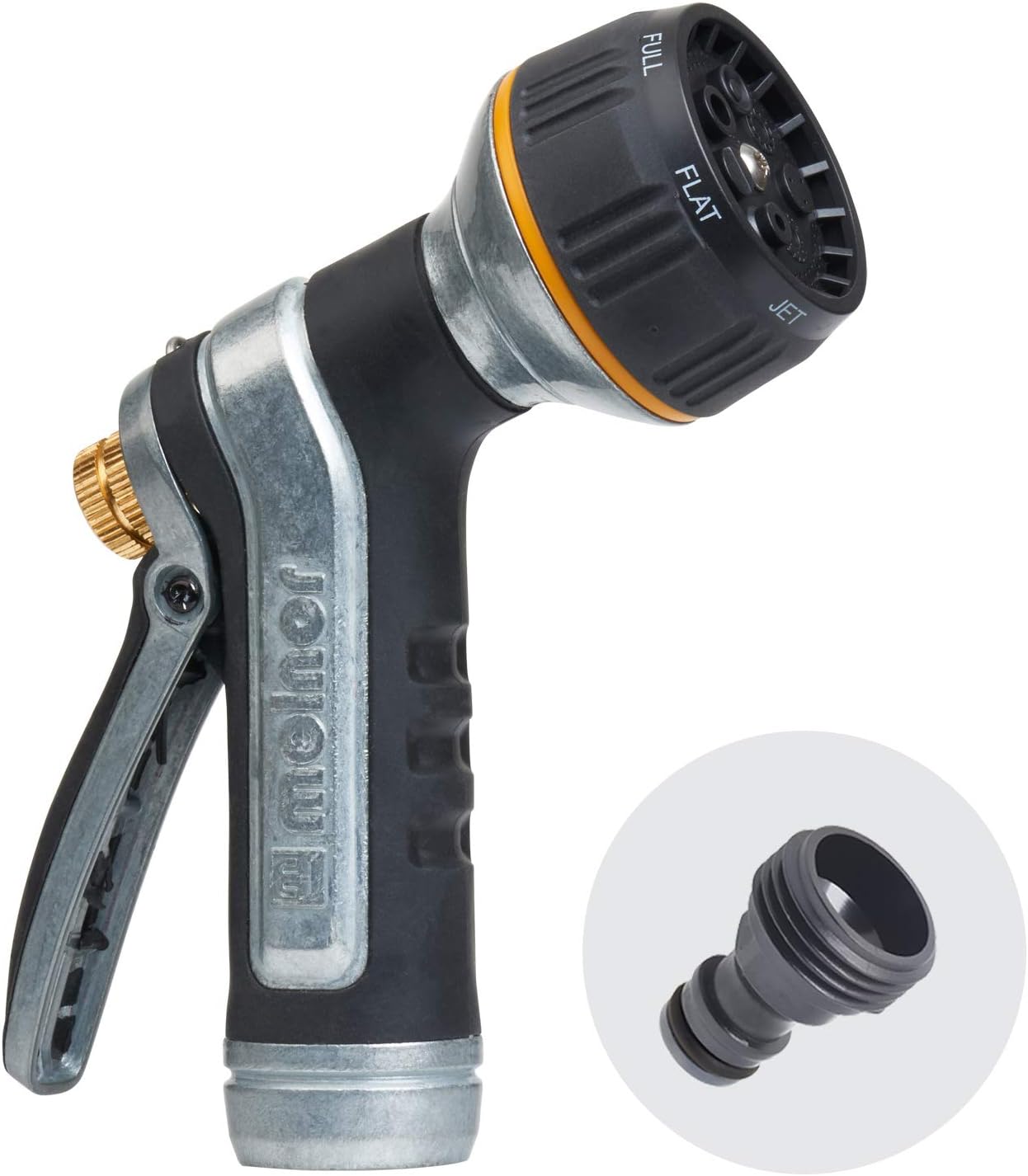 Melnor 65020-AMZ Metal Nozzle with QuickConnect Product Adapter Set, Multi-Pattern, Heavyweight Rear Trigger