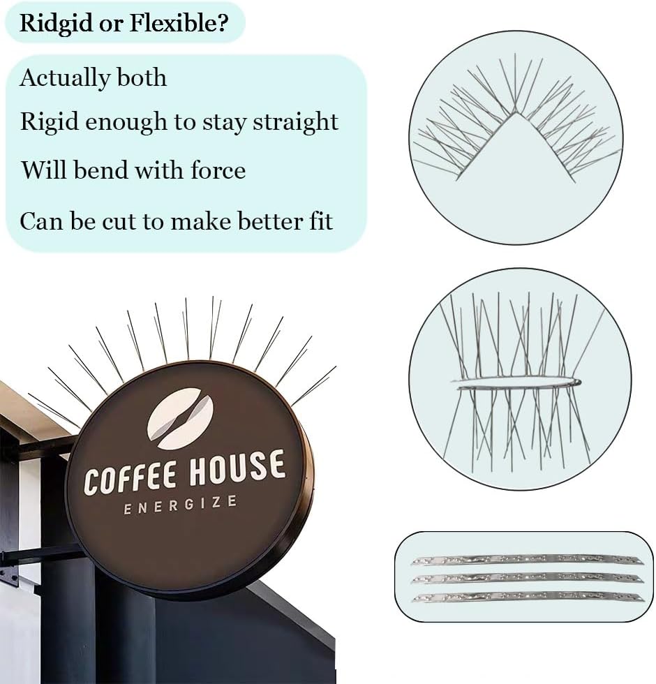 PANGCH Bird Spikes,Stainless Steel Bird Spikes Metal Bird Spikes Fence Spikes Easy to Install - 5 Strips 4.1 Feet Coverage