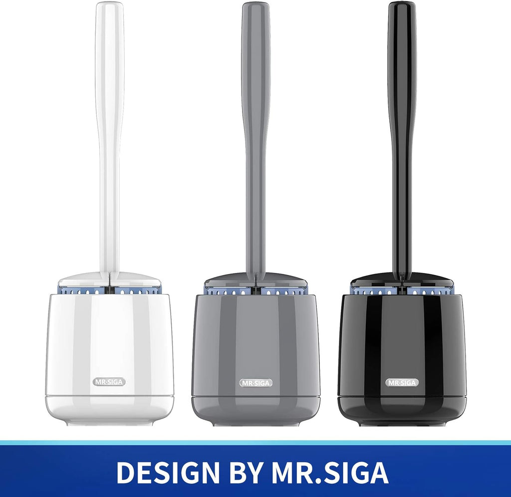 MR.SIGA Toilet Bowl Brush and Holder, Premium Quality, with Solid Handle and Durable Bristles for Bathroom Cleaning, White, 1 Pack