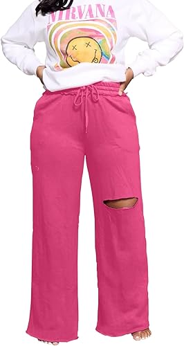 PINSV Wide Leg Pants for Women Drawstring Baggy Casual Sweatpants