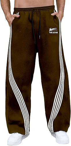 GORGLITTER Men's Baggy Wide Leg Sweatpants Y2K Striped Side Drawstring Waist Barrel Track Pants with Pockets
