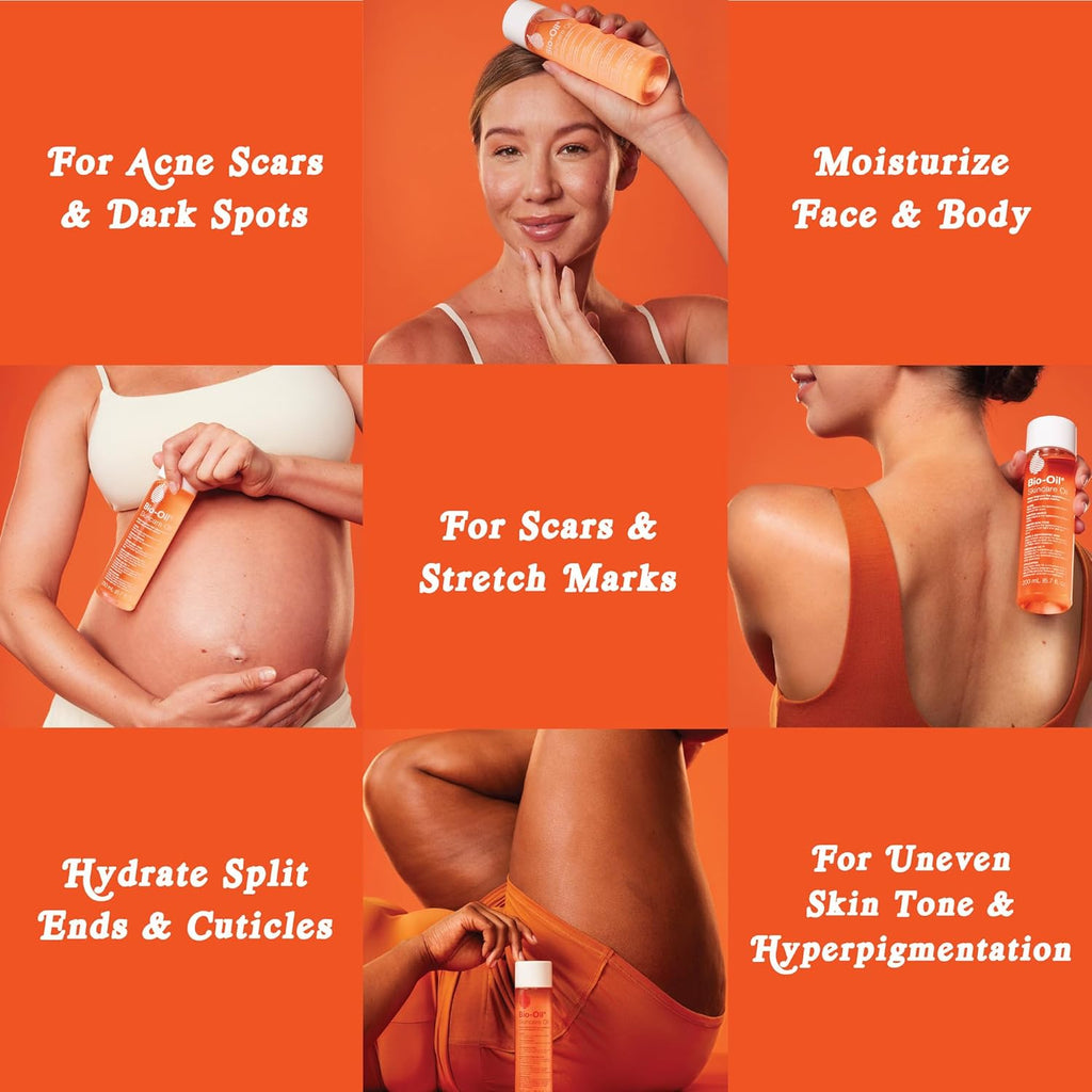 Bio-Oil Skincare Body Oil Serum, Face and Body Moisturizer with Vitamin E & A, for Scars, Stretch Marks, Sensitive Skin, All Skin Types, Dermatologist Recommended, Non-Comedogenic, 6.7 Oz