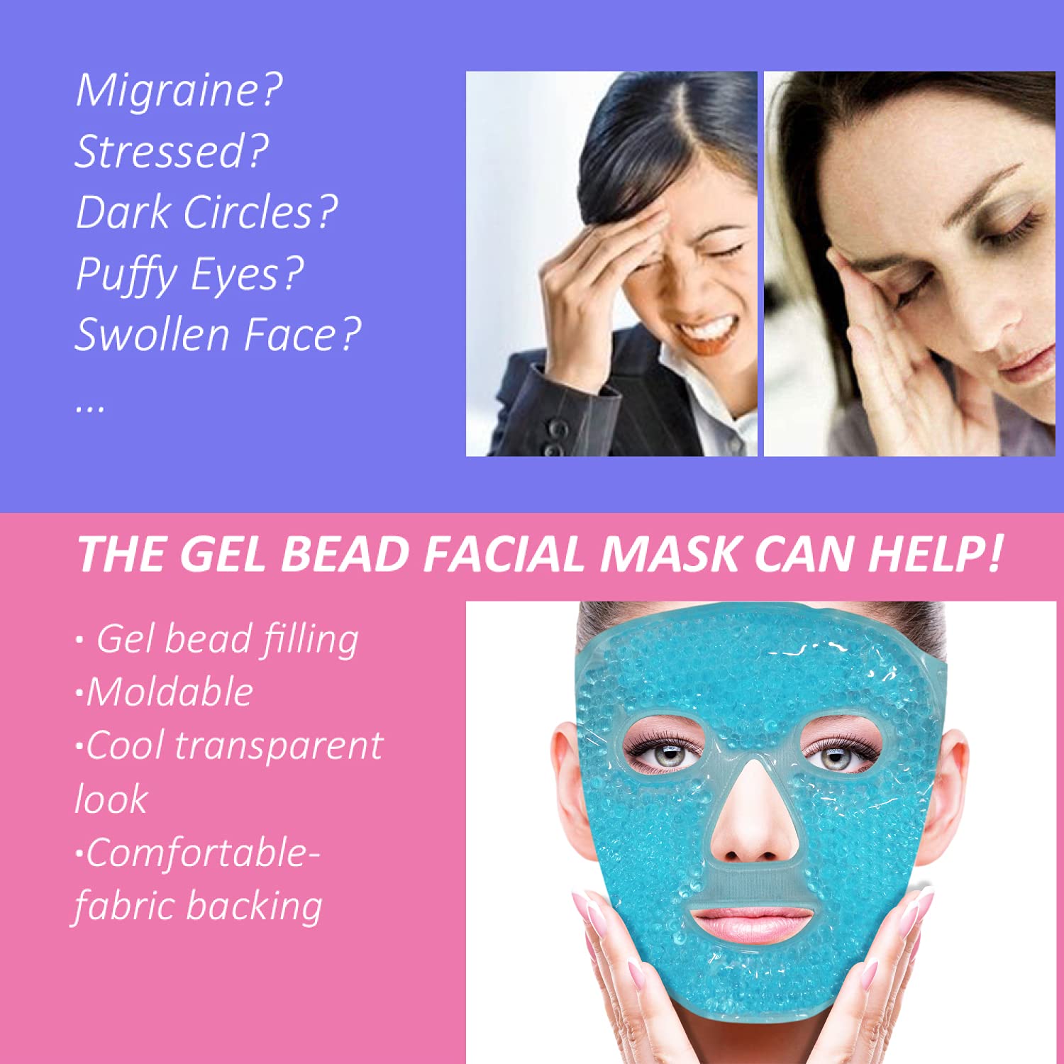 Cold Face Eye Mask Ice Pack Reduce Facial Puff, Dark Circles, Gel Hot Heat Cold Compress Pack, Face SPA Gift for Woman Sleeping, Pressure, Headaches, Skin Care, Post Laser Cosmetic Care[Blue]