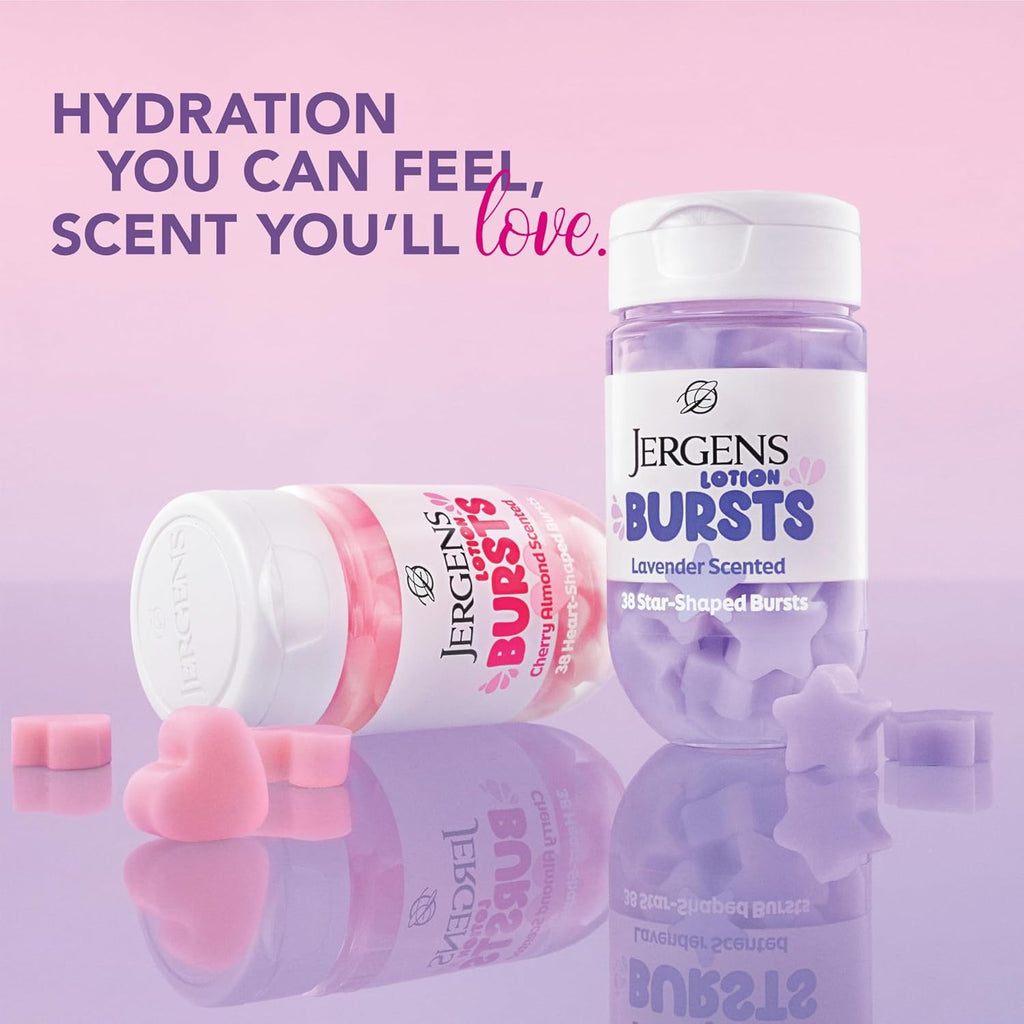 Jergens Cherry Almond Lotion Bursts, Squishy Heart-Shaped Moisturizer Bursts, Lotion Gifts for Teens, 38 Ct