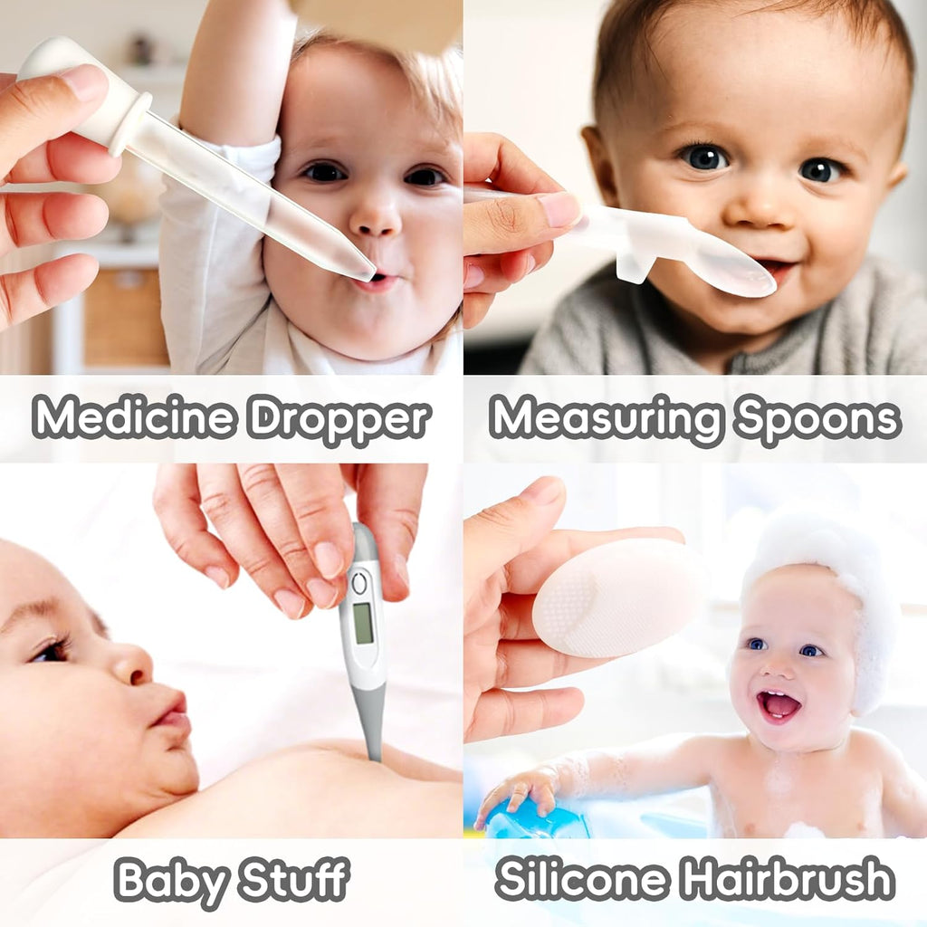 Baby Grooming Kit, Infant Safety Care Set with Hair Brush Comb Nail Clipper Nasal Aspirator,Baby Essentials Kit for Newborn Girls Boys (Grey White)