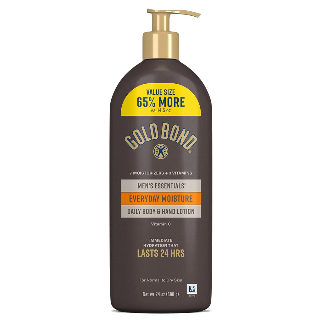 Gold Bond Men's Essentials Everyday Moisture Daily Body & Hand Lotion With Vitamin C, Hydrating Lotion Formulated for Men's Dry Skin, Value Size, 24 oz.
