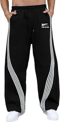 GORGLITTER Men's Baggy Wide Leg Sweatpants Y2K Striped Side Drawstring Waist Barrel Track Pants with Pockets