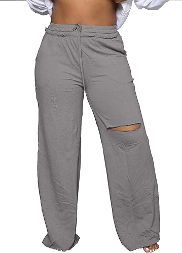 PINSV Wide Leg Pants for Women Drawstring Baggy Casual Sweatpants