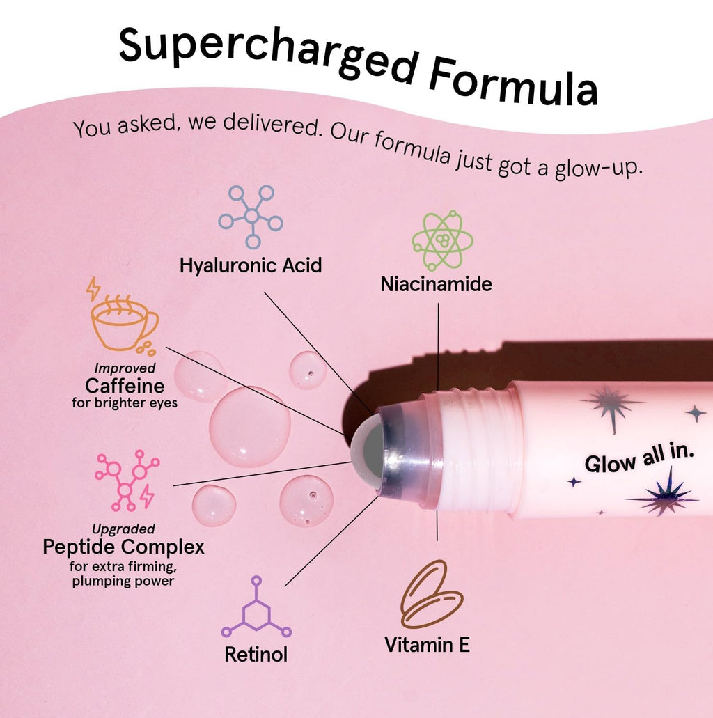 grace & stella Under Eye Brightener Roller - Airplane Travel Essentials - Travel Size Toiletries - Retinol & Caffeine Eye Serum for Puffiness, Dark Circles, Wrinkles - Vegan Skincare (15ml / 0.51floz)
