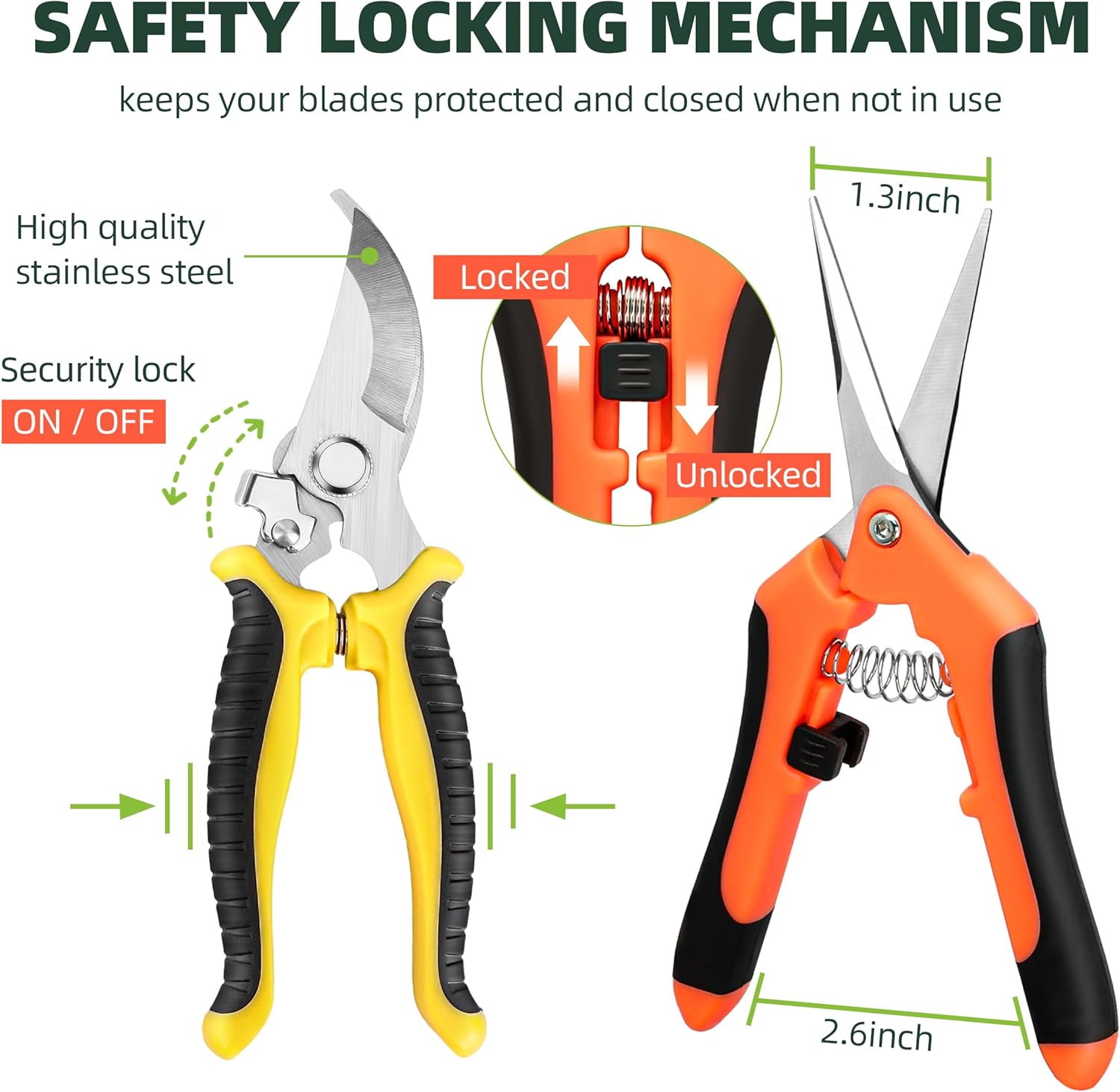 EWPJDK 3 Pack Garden Pruning Shears, Stainless Steel Shears, Gardening Shears, Scissors, Garden Clippers, Pruning Snips, Pruning Shears for Gardening Tools