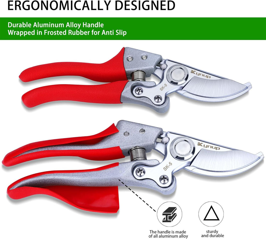 Kynup 8.6" Pruning Shears for Gardening, Garden Shears, Clippers, Garden Scissors, Pruners for Gardening, Heavy Duty Gardening Tools, Stainless Steel Pruners