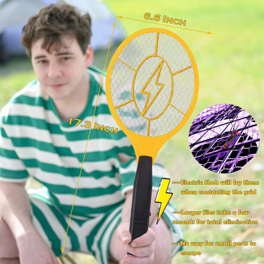 2 Pack Electric Fly Swatter, Bug Zapper Racket for Indoor Pest Control, Handheld Insect Killer Bat Battery Powered Electric Mosquito Swatter for Outdoor and Home