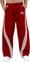 GORGLITTER Men's Baggy Wide Leg Sweatpants Y2K Striped Side Drawstring Waist Barrel Track Pants with Pockets