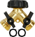 Hourleey Brass Garden Hose Splitter 2 Way, 3/4 Inch Hose Connector Tap Splitter, Hose Y Splitter, Hose Spigot Adapter 2 Valves with Extra Rubber Washers