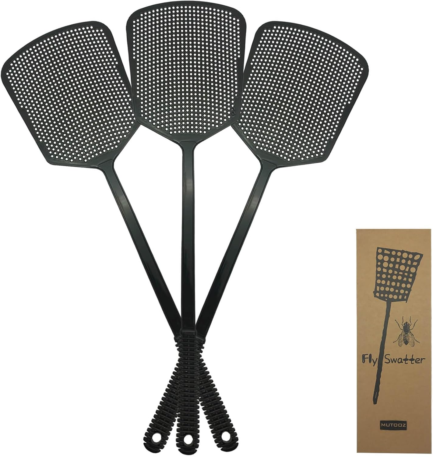 MUTOOZ Fly Swatter Multi-pacl Manual, Flexible & Heavy Duty Fly Swatters Thick Handle, Black 3 Pack