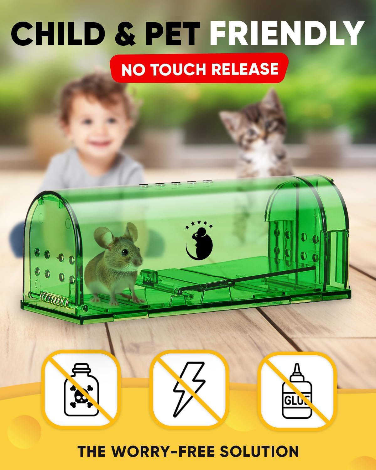 Motel Mouse Humane Mouse Traps No Kill Live Catch and Release 4 Pack - Reusable, Easy to Use & Clean, No Touch Release, Sensitive Includes Cleaning Brush, Instruction Manual & Video - Mousetrap Indoor