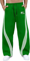 GORGLITTER Men's Baggy Wide Leg Sweatpants Y2K Striped Side Drawstring Waist Barrel Track Pants with Pockets