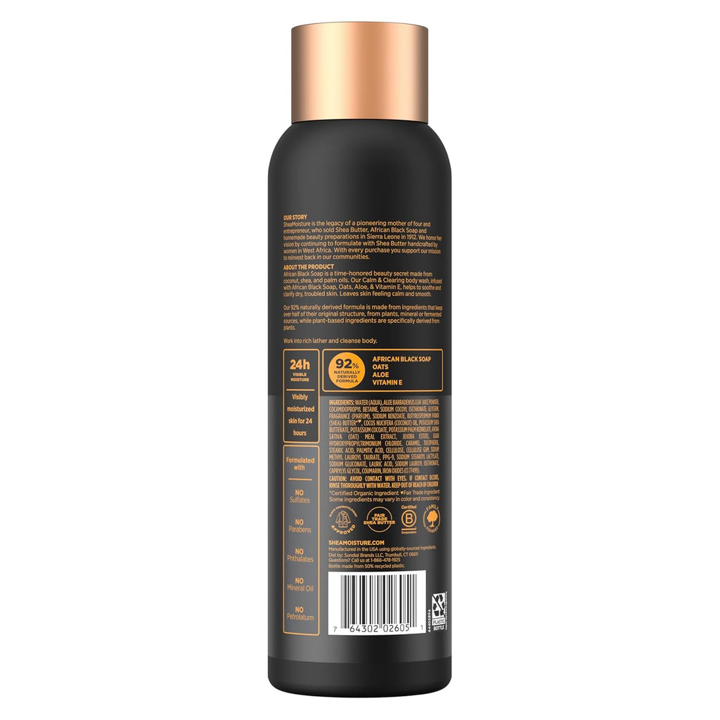 SheaMoisture African Black Soap Body Wash Calm and clearing body wash for 24H Visible Moisture for Healthy, Glowing 18 Oz