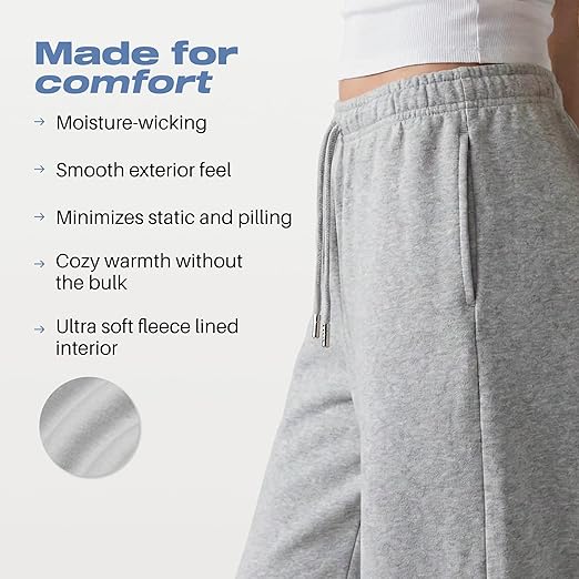 Common Stitch 3 Pack Wide Leg Fleece Lounge Sweatpants for Women — Deep Pockets, Relaxed Fit, Elastic Drawstring Waist
