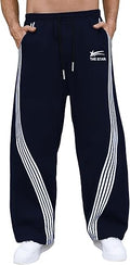 GORGLITTER Men's Baggy Wide Leg Sweatpants Y2K Striped Side Drawstring Waist Barrel Track Pants with Pockets