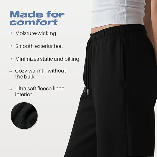 Common Stitch 3 Pack Wide Leg Fleece Lounge Sweatpants for Women — Deep Pockets, Relaxed Fit, Elastic Drawstring Waist