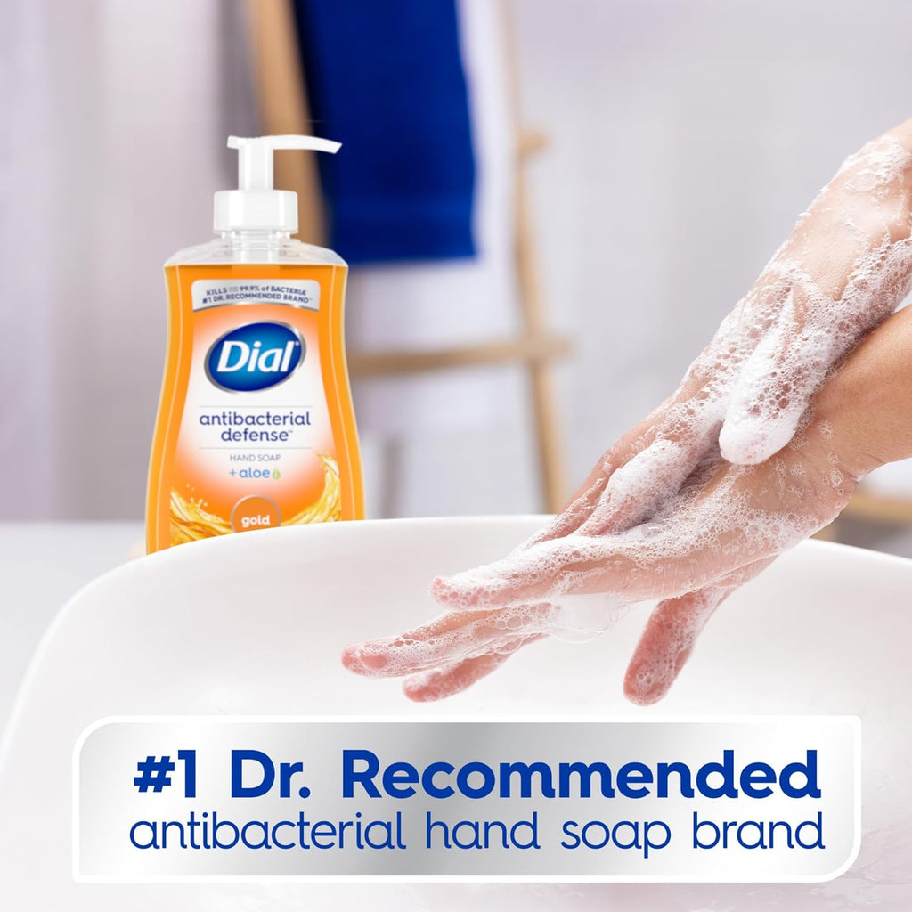 Dial Antibacterial Defense Liquid Hand Soap + Aloe, Gold Scent, 11 Fl Oz (Pack of 4), Dermatologist-Tested Hand Wash, Gentle Formula