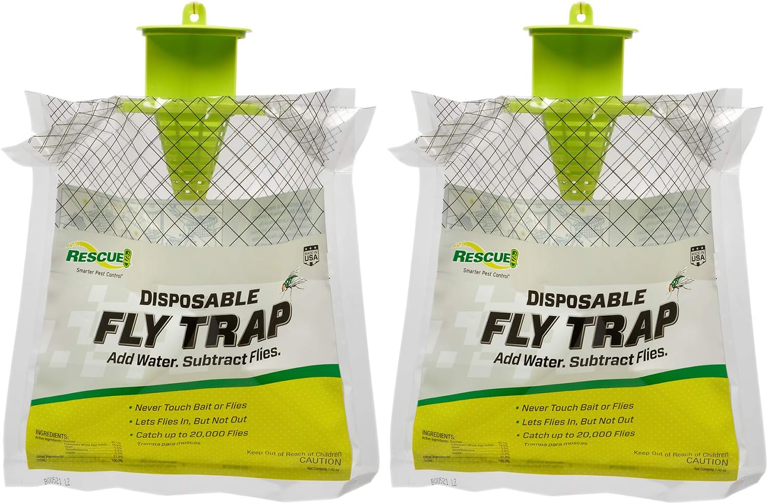 RESCUE! Outdoor Disposable Fly Trap – Hanging Fly Catcher with Attractant Bait, Fly Bag for Patio, Yard, Trash & Farm Areas – Easy-to-Use Outdoor Fly Control - 2 Traps