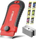 DIYSELF 1 Pack Razor Blade Scraper with 15 Extra Blades, Scraper Tool for Cleaning Window, Paint, Cooktop, Oven, Glass Stove Top Scraper, Razor Scraper with Buit-In Blade Storage