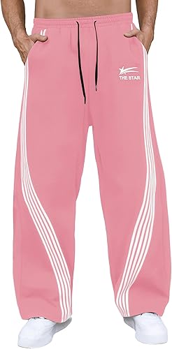 GORGLITTER Men's Baggy Wide Leg Sweatpants Y2K Striped Side Drawstring Waist Barrel Track Pants with Pockets