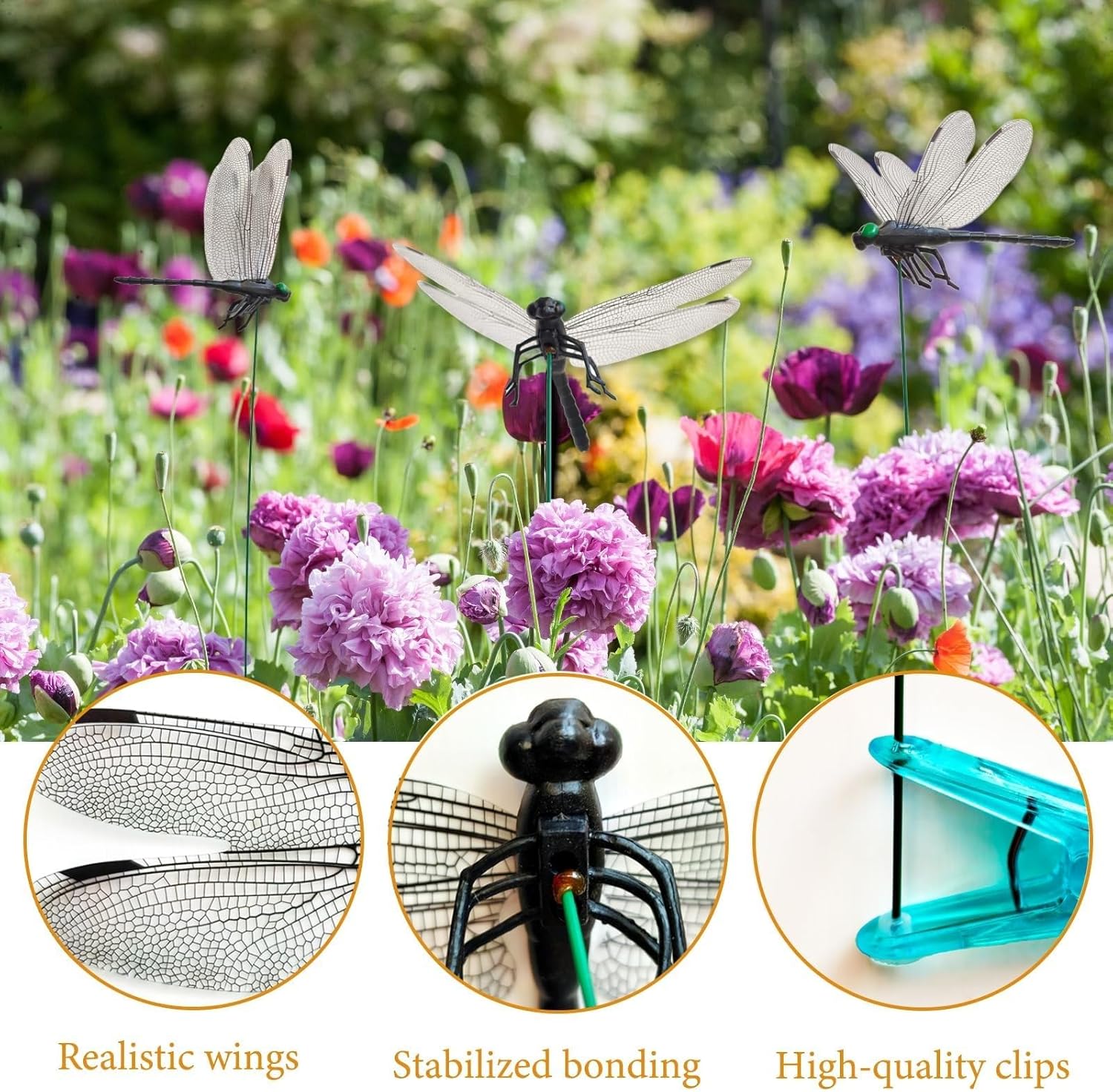 2026 New 40 Pcs Dragon Fly Clips for Bugs Repellent, 3D Artificial Dragonfly Hat Clip, Dragonfly Garden Decor (10PCS)