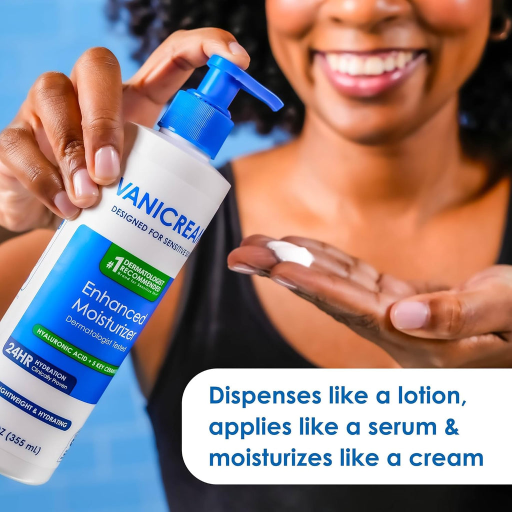 Vanicream Enhanced Moisturizer, 12 Fl Oz, Daily Body Lotion for Dry, Sensitive Skin, Clinically Tested 24Hr Hydration with Hyaluronic Acid, Glycerin & Ceramides, Formulated without Common Irritants