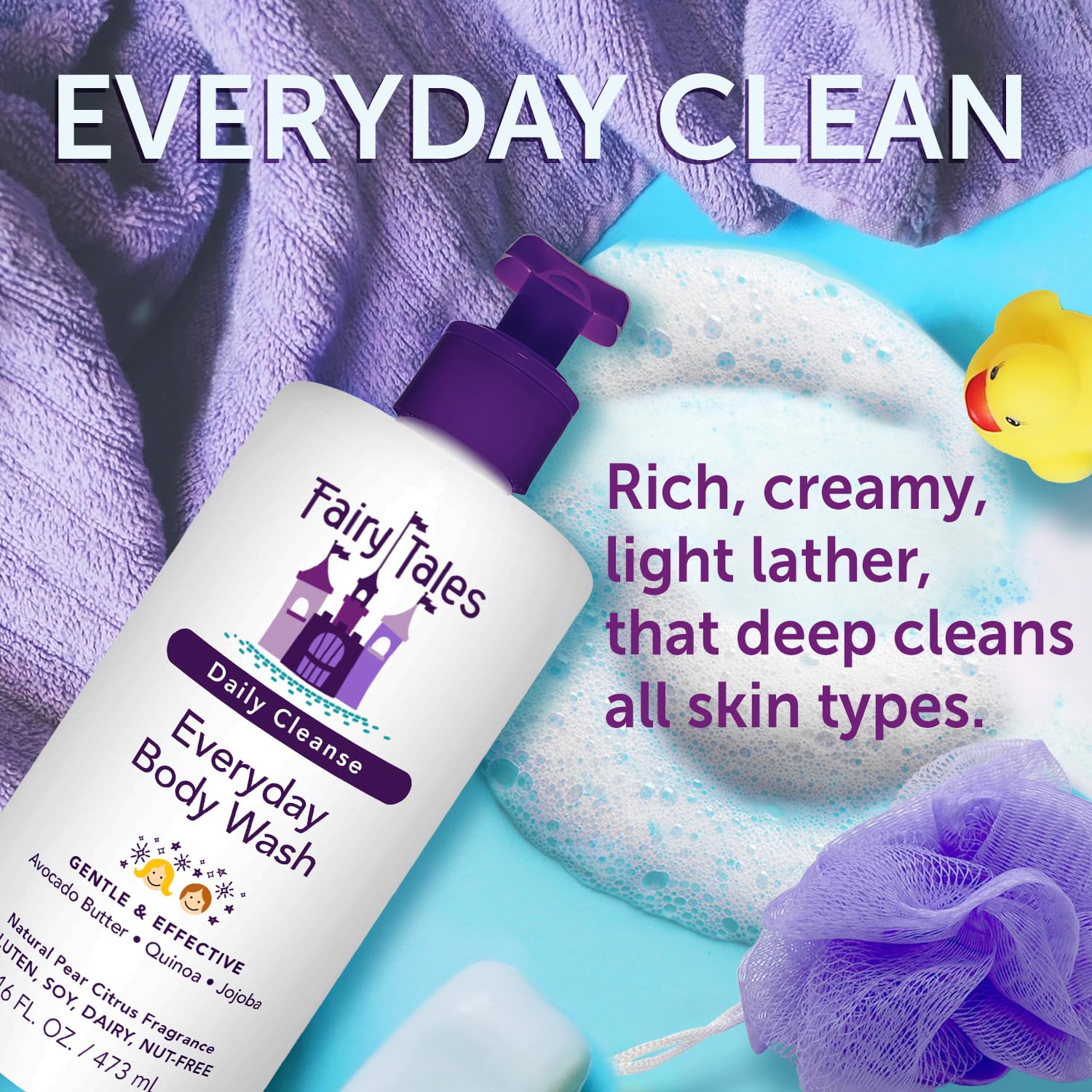 Fairy Tales Daily Cleanse Kids Body Wash | Kids Soap With Gentle, Clean Natural Ingredients | Sulfate Free, Silicone Free, Body Wash for Boys and Girls - 16 oz.