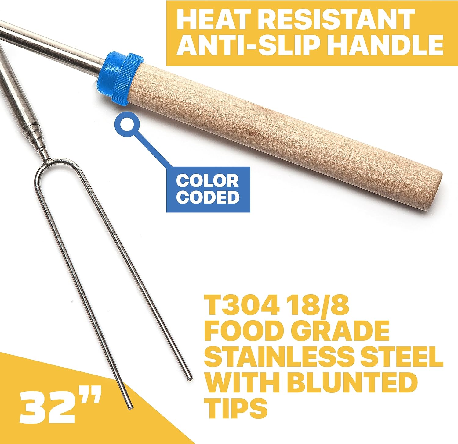 Grill Guru Smores Sticks for Fire Pit - Accessories for Campfire Marshmallow Roasting Sticks Smores Kit Outdoor-Smore Skewers Hot Dog Fork For Outside, Camping Essentials Bonfire Gear Long 32" 10 Pack