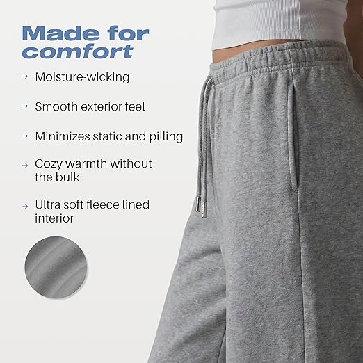 Common Stitch 3 Pack Wide Leg Fleece Lounge Sweatpants for Women — Deep Pockets, Relaxed Fit, Elastic Drawstring Waist