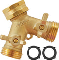 Garden Hose Splitter 2 Way Heavy Duty, Outdoor Faucet Splitter 2 Way, Solid Brass Spigot Splitter Hose Y Splitter with Shutoff Valve