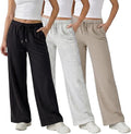Common Stitch 3 Pack Wide Leg Fleece Lounge Sweatpants for Women — Deep Pockets, Relaxed Fit, Elastic Drawstring Waist