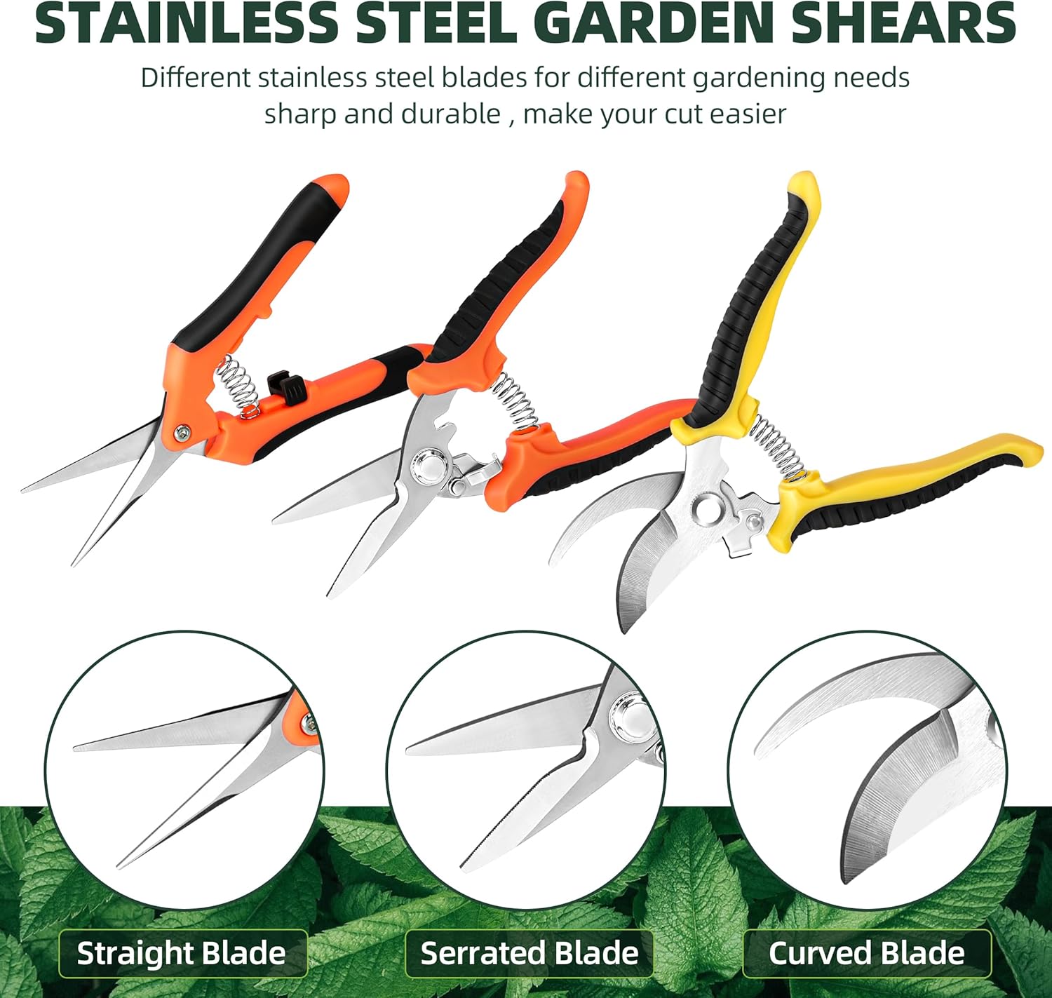 EWPJDK 3 Pack Garden Pruning Shears, Stainless Steel Shears, Gardening Shears, Scissors, Garden Clippers, Pruning Snips, Pruning Shears for Gardening Tools